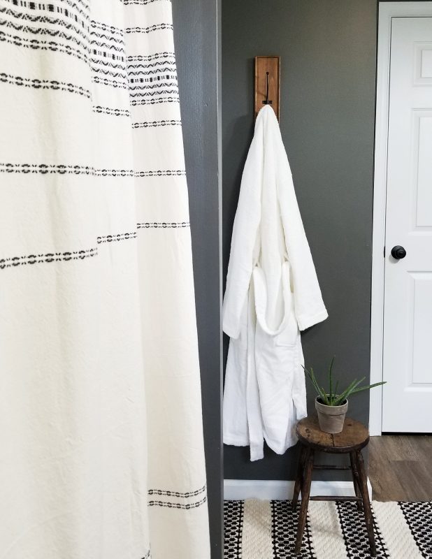 Simple Steps to take your bathroom from boring to beautiful. Neutral Modern Farmhouse bathroom by Cynthia Harper. Bath robe.
